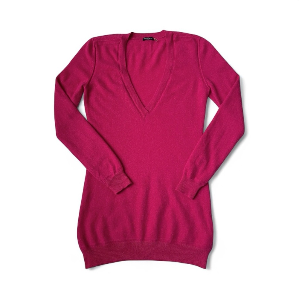 Magaschoni 100% Cashmere Women’s Sweater Pink Deep V-Neck Long Length Size Small